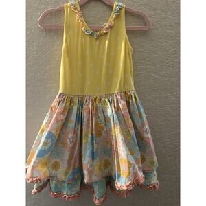 Matilda Jane Dream Chasers Dance Time Dress Floral Girls Sz 6 Yellow Polka